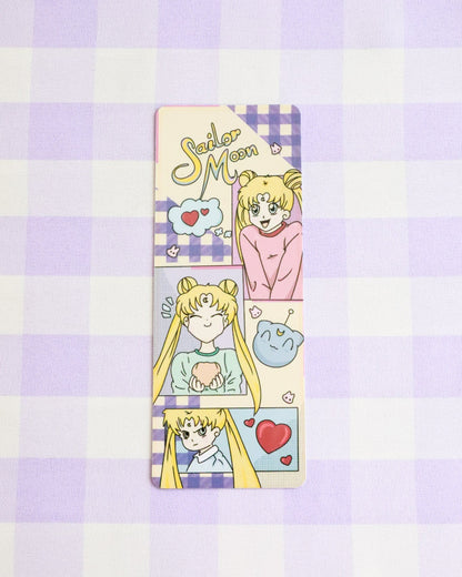 Sailor Moon character bookmark on a checkered background