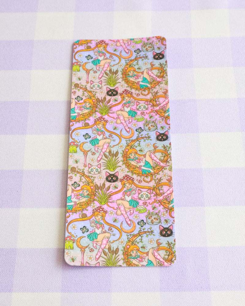 Colorful patterned phone case on a checkered background