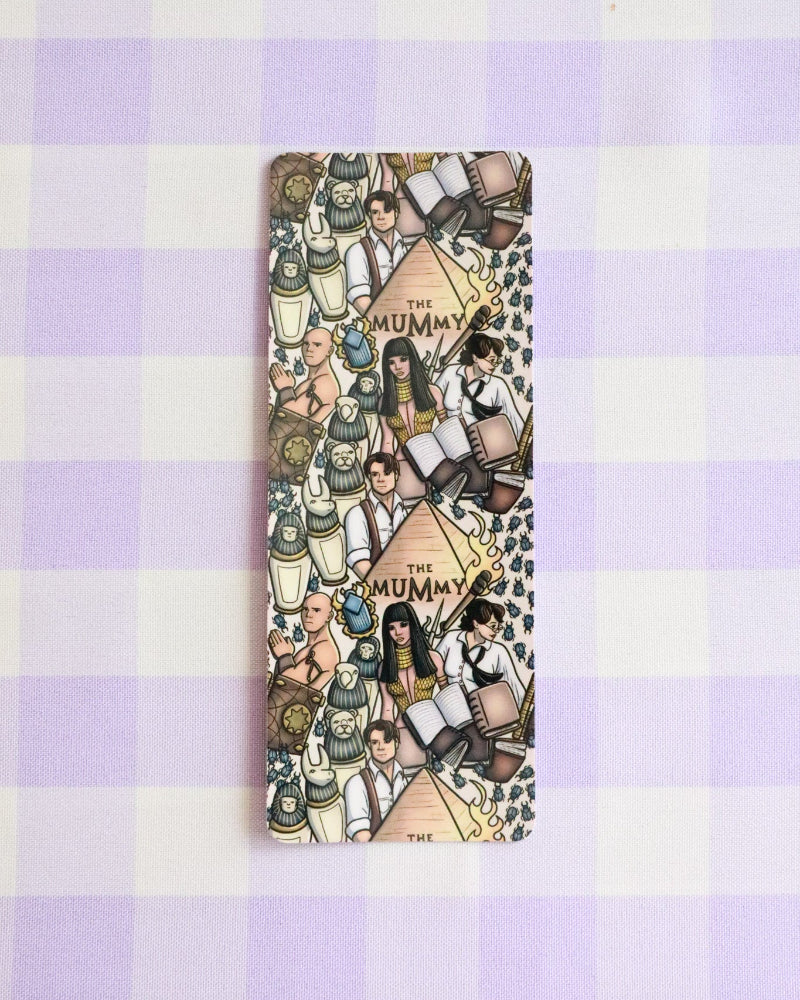 Phone case with 'The Mummy' movie design on a checkered background