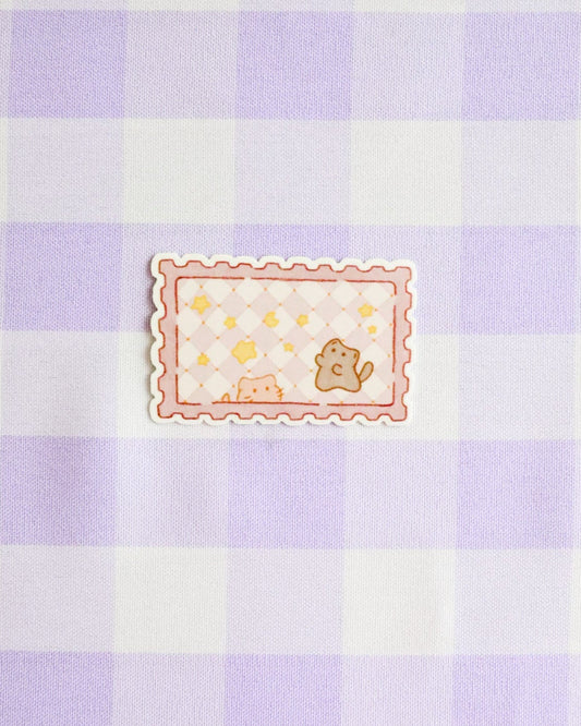 Checkered fabric with a small cartoon design in the center