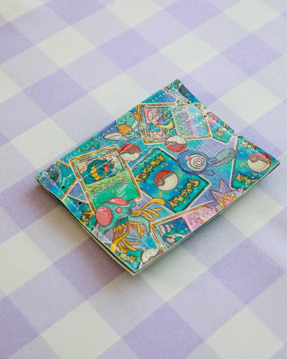 Colorful card deck on a checkered fabric background