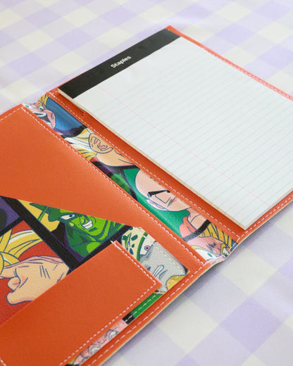 Cardholder with cartoon design on a checkered fabric background